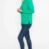 Green Ribbed Knit Sweater With Buttons