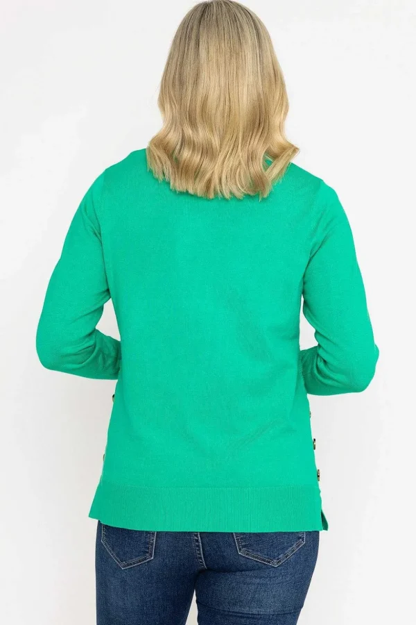 Green Ribbed Knit Sweater With Buttons