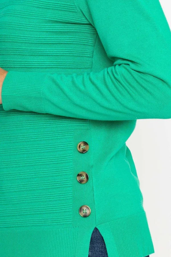 Green Ribbed Knit Sweater With Buttons