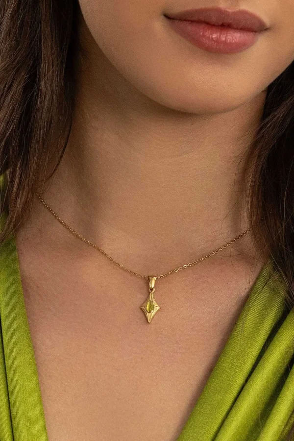 Green Stone Diamond Pendant Necklace