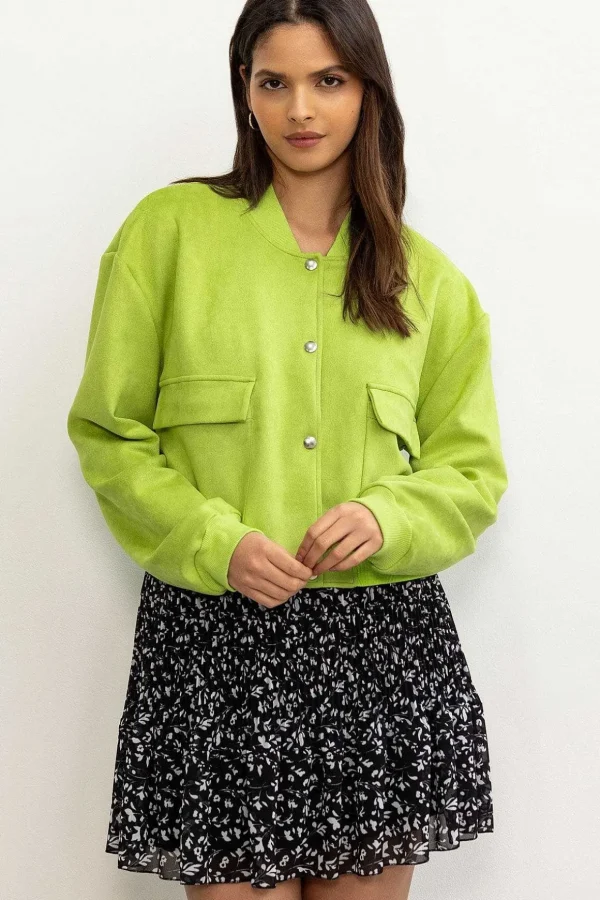 Green Suede Bomber Jacket