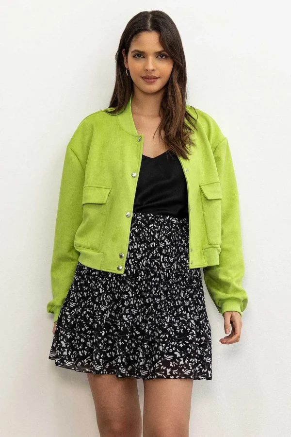 Green Suede Bomber Jacket