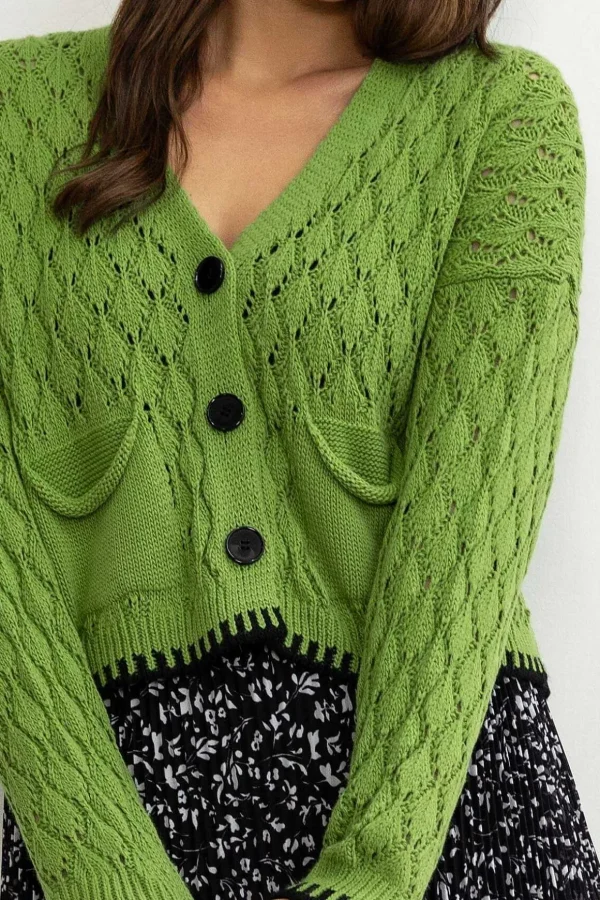 Green Tipped Edge Cardigan