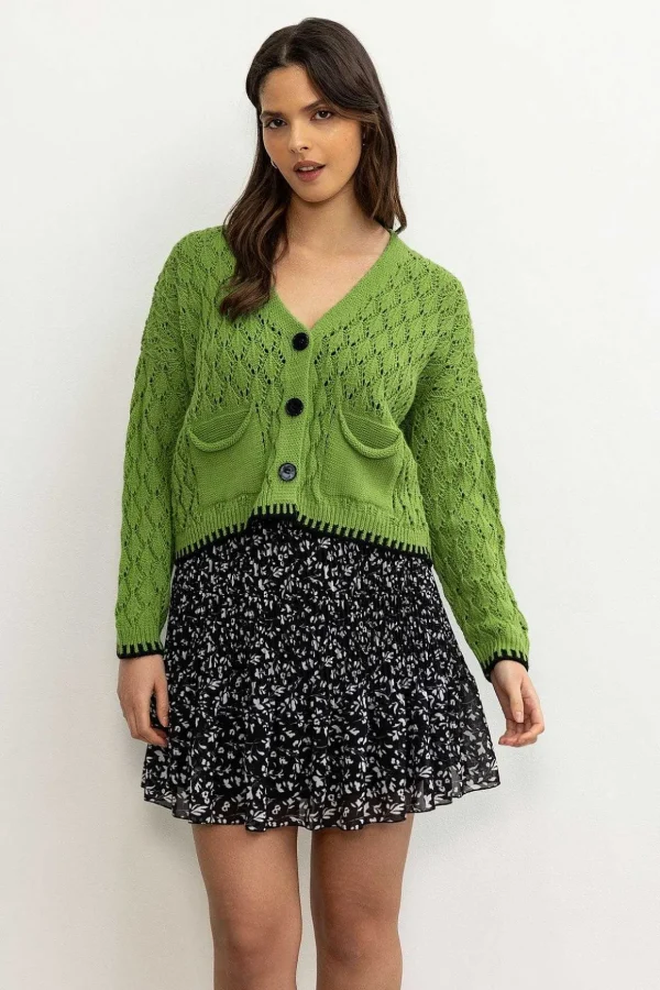Green Tipped Edge Cardigan