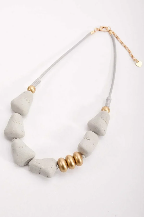 Grey And Gold Stone Necklace
