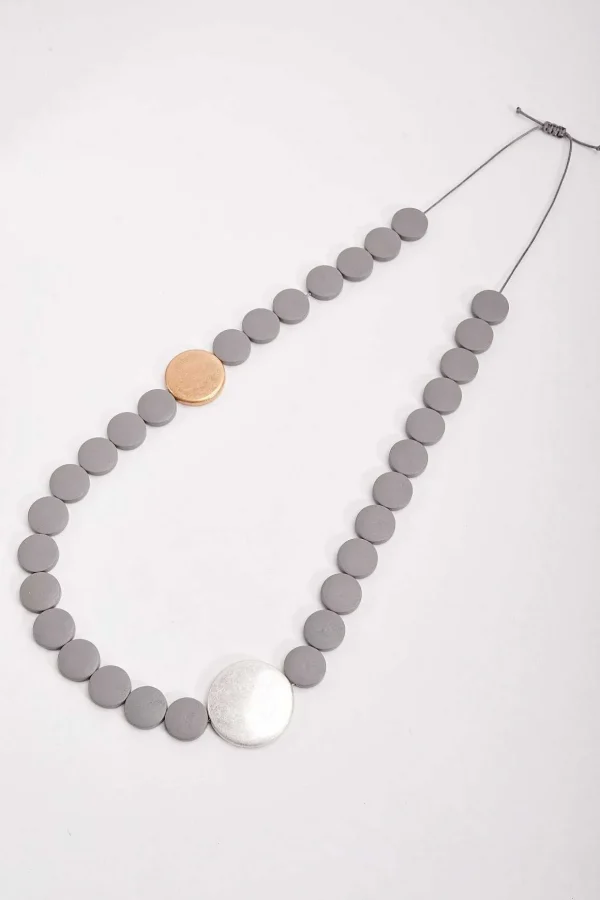 Grey Beaded Necklace With Adjustable Knot