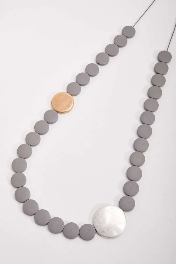 Grey Beaded Necklace With Adjustable Knot