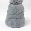 Grey Cable Knit Beanie With Pom