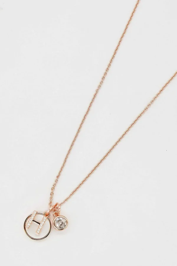 H Initial Necklace In Rose Gold
