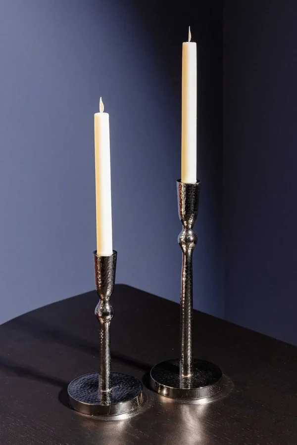 Hammered Silver Dinner Candle Holder M