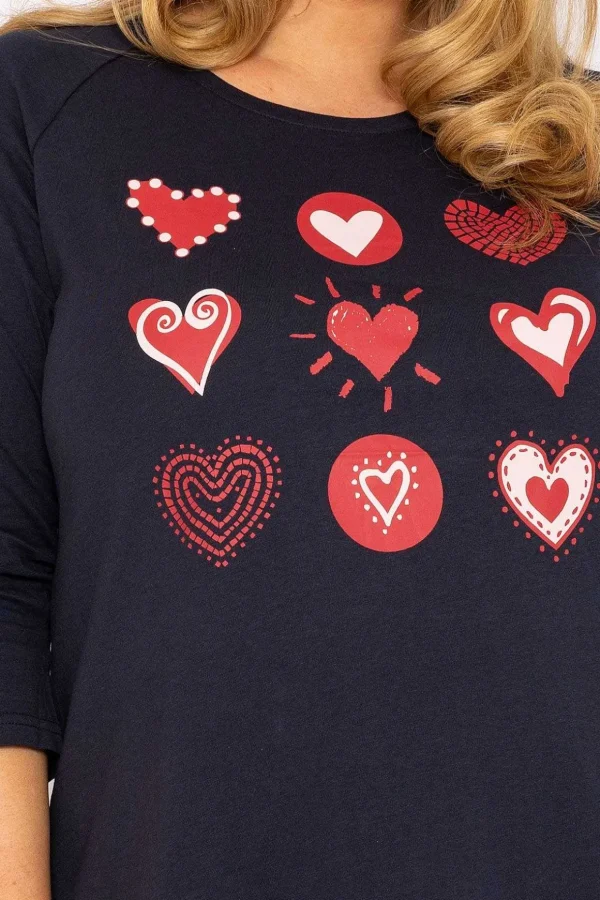 Hearts Print Top In Navy