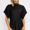 High Neck Sateen Top In Black