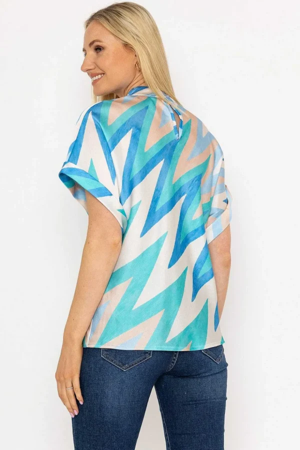 High Neck Sateen Top In Blue