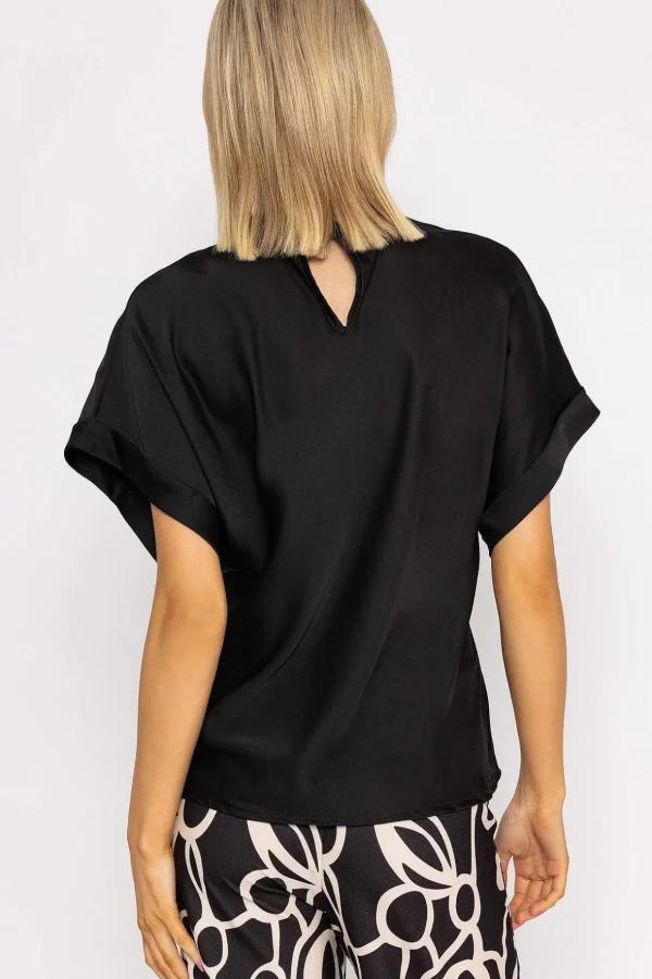 High Neck Sateen Top In Black