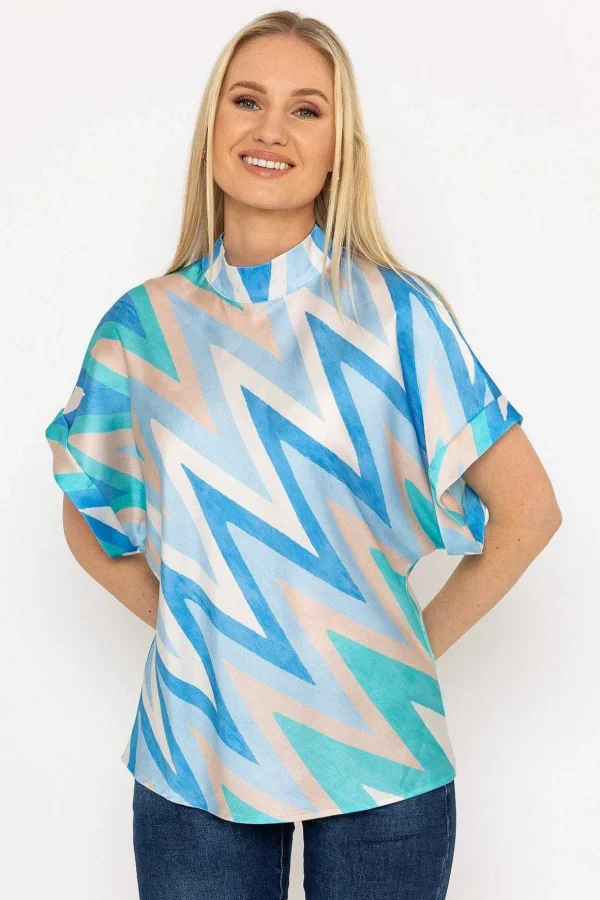 High Neck Sateen Top In Blue