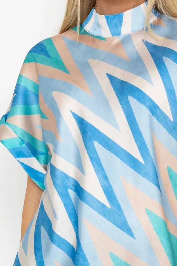 High Neck Sateen Top In Blue
