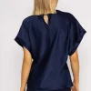 High Neck Sateen Top In Navy