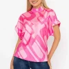 High Neck Sateen Top In Pink Print