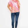 High Neck Sateen Top In Pink And Orange Print