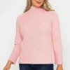 High Neck Split Hem Knit In Pink