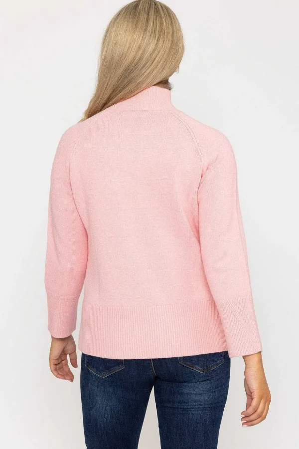 High Neck Split Hem Knit In Pink