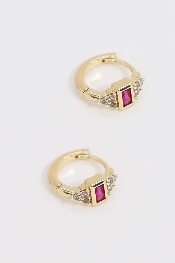 Hinged Hoop Earrings With Red Stone
