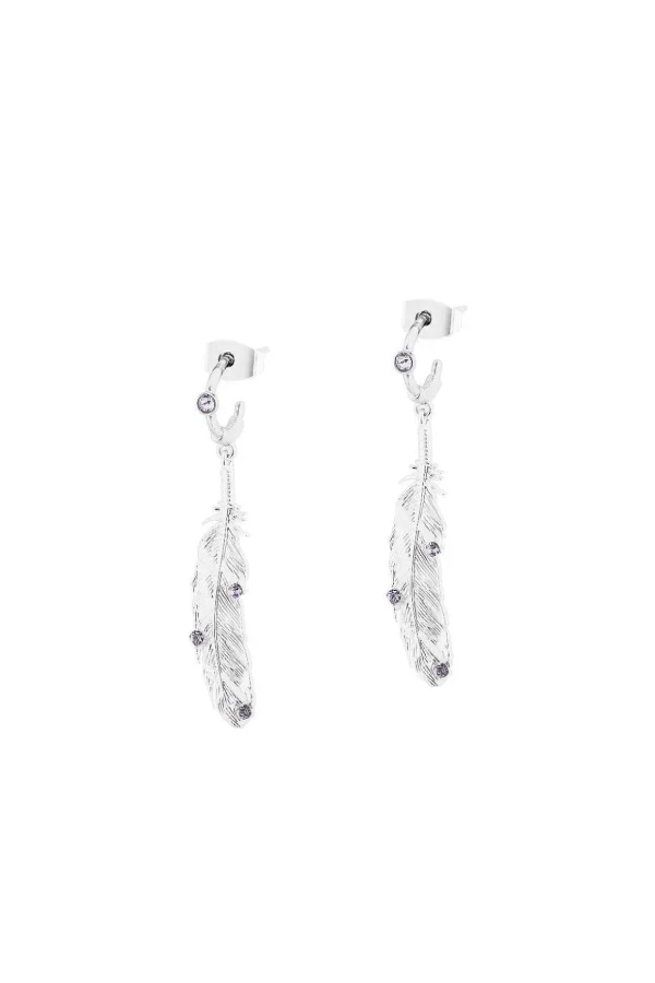 Hoop Earrings With Feathers In Silver