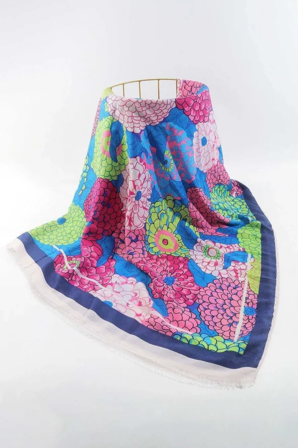 Hydrangea Print Scarf In Navy