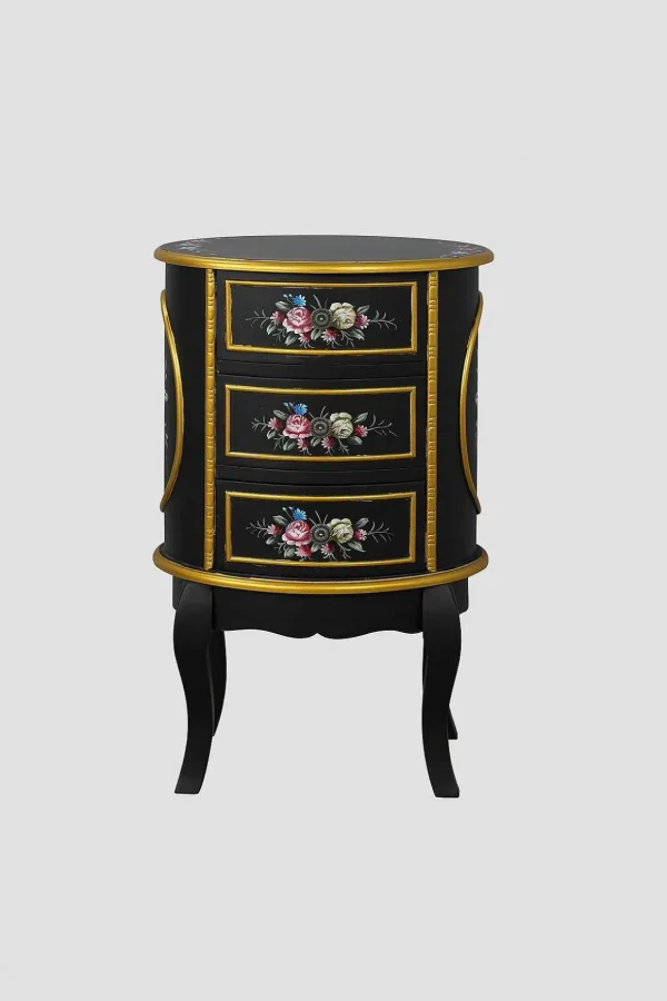 Isabel Round Black 3 Drawer Cabinet