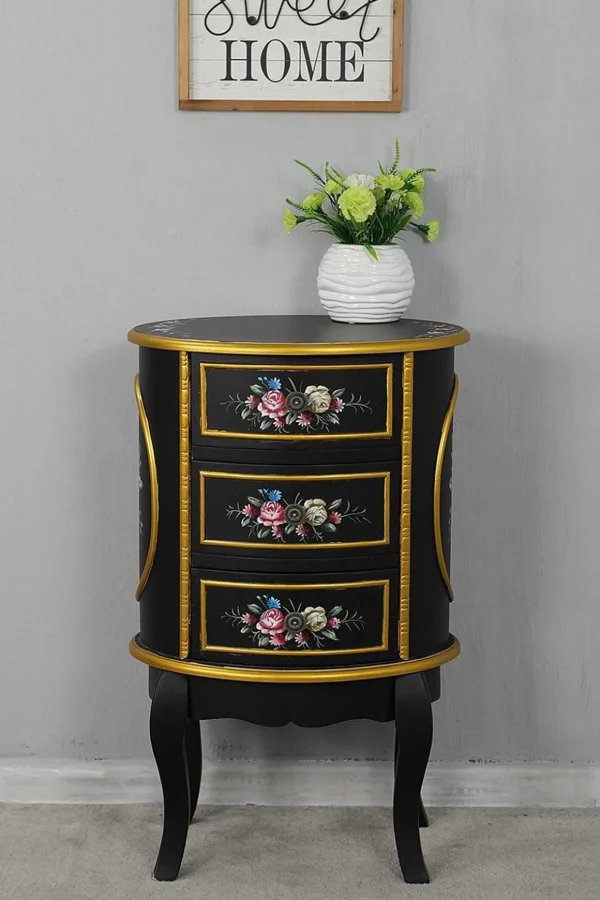 Isabel Round Black 3 Drawer Cabinet