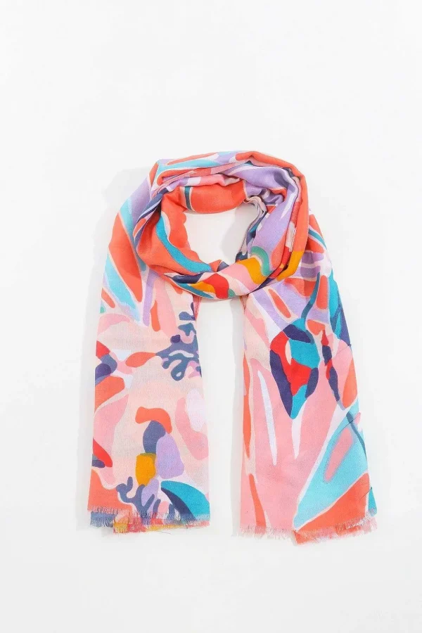 Jungle Leave Scarf In Coral