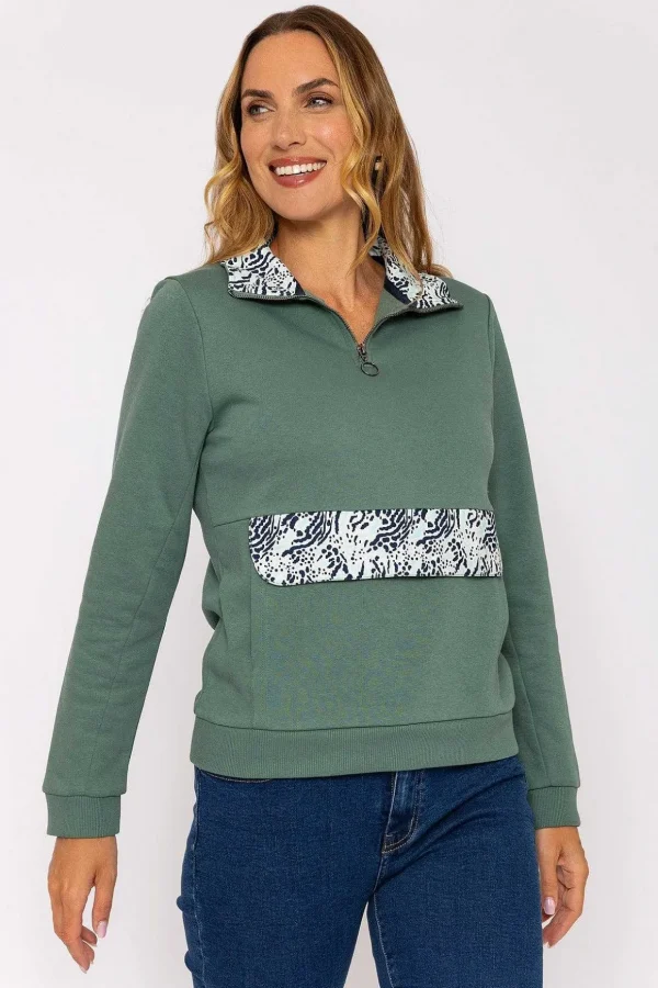 Khaki 1/4 Zip Pocket Sweatshirt