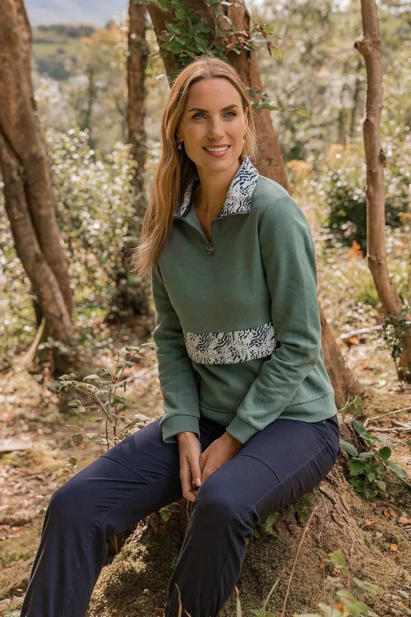 Khaki 1/4 Zip Pocket Sweatshirt