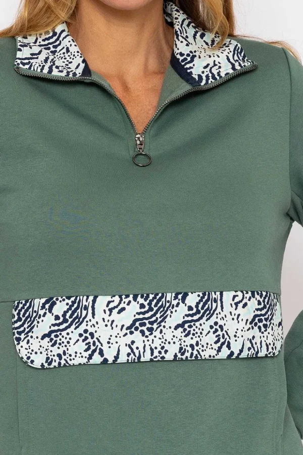 Khaki 1/4 Zip Pocket Sweatshirt