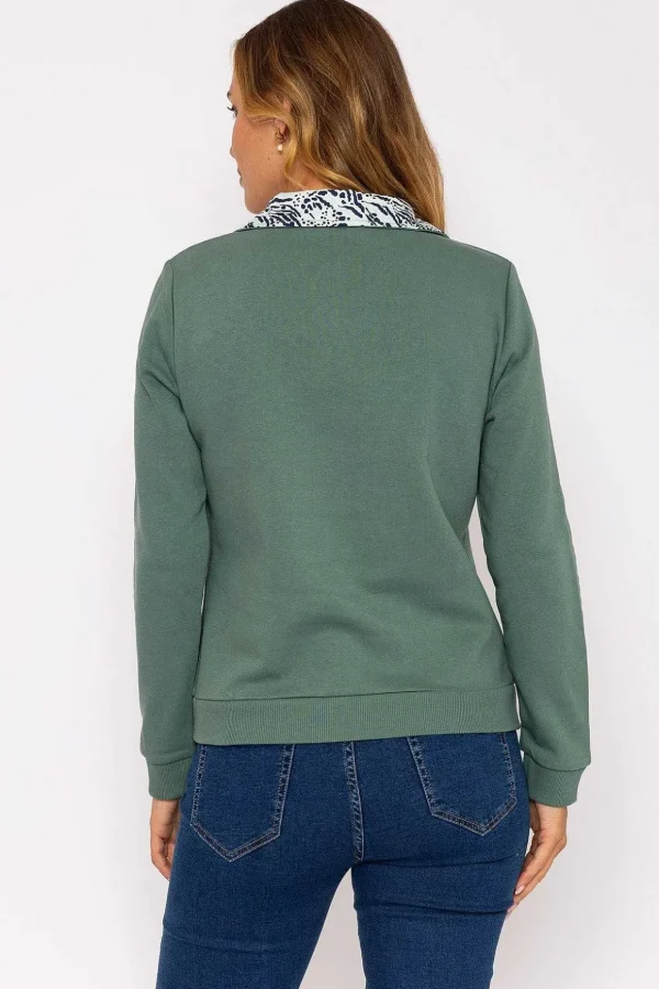 Khaki 1/4 Zip Pocket Sweatshirt