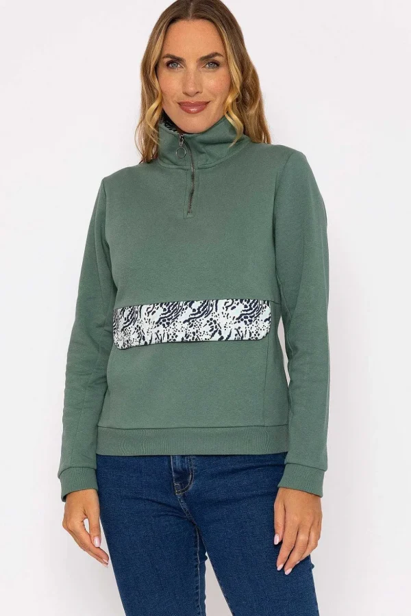 Khaki 1/4 Zip Pocket Sweatshirt
