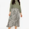 Khaki Animal Print Pleated Skirt