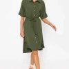 Khaki Green Belted Shirt Dress