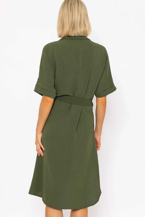 Khaki Green Belted Shirt Dress