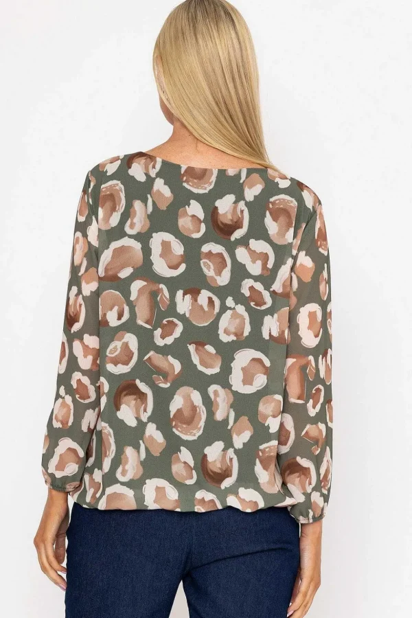 Khaki Printed Long Sleeve Blouse