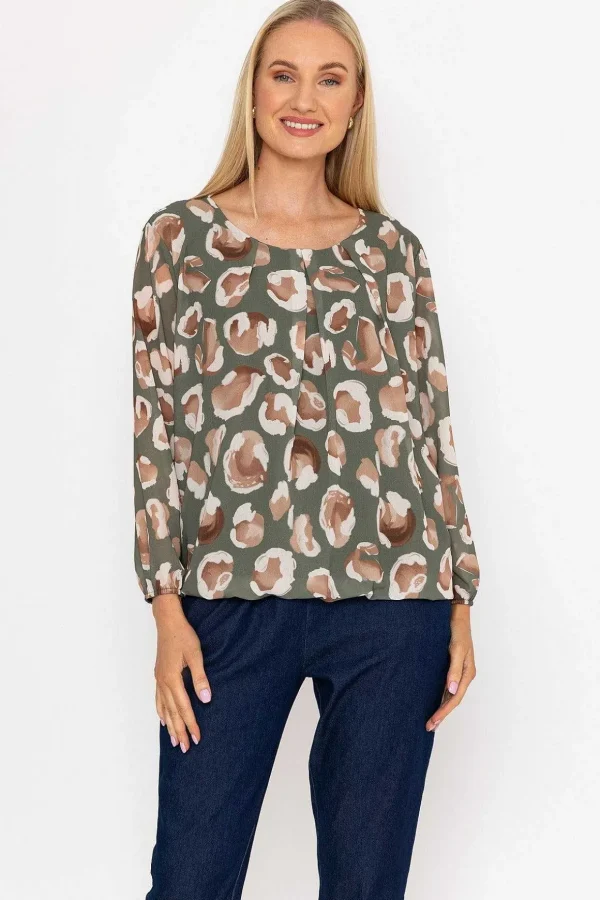 Khaki Printed Long Sleeve Blouse