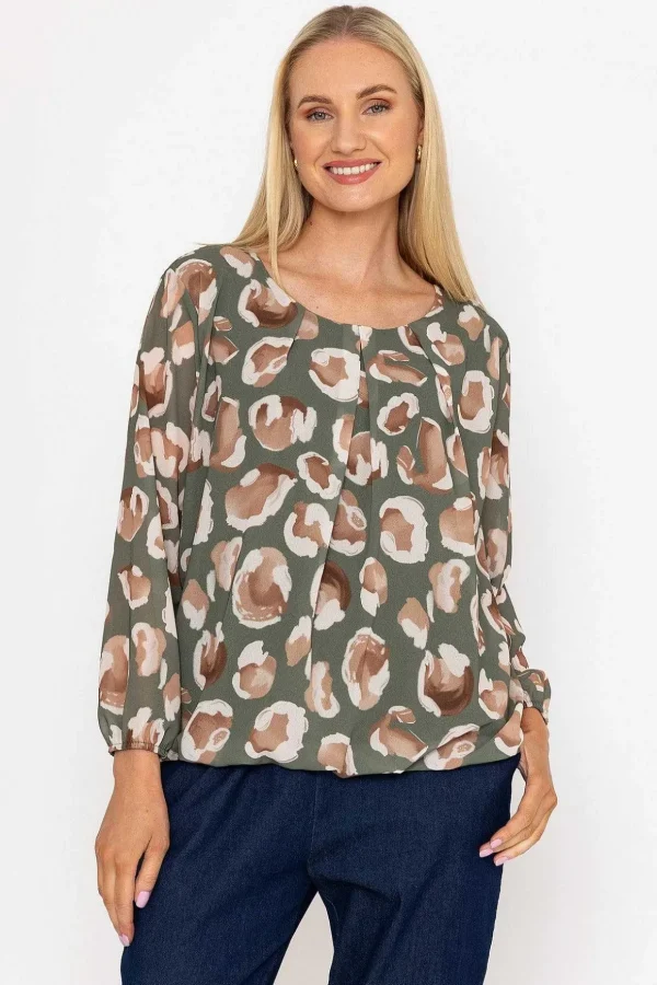 Khaki Printed Long Sleeve Blouse