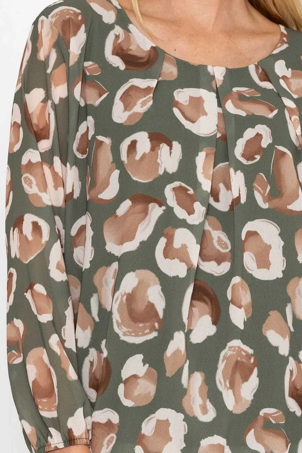 Khaki Printed Long Sleeve Blouse