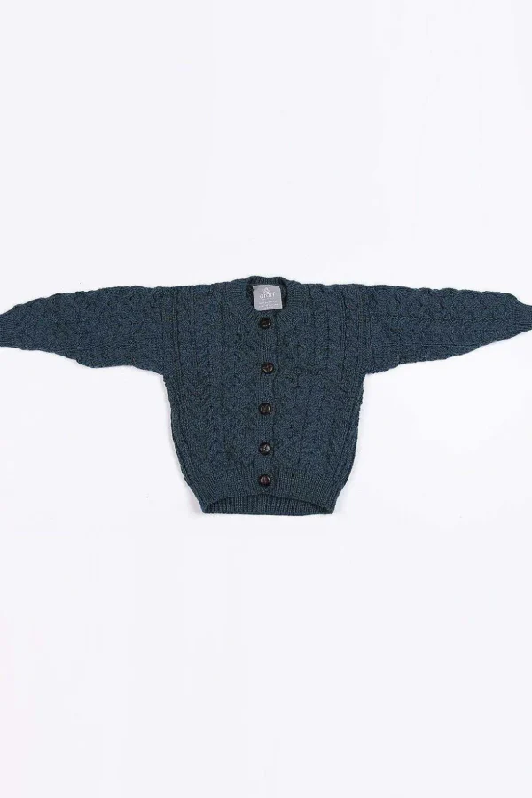 Kids Aran Cardigan In Blue
