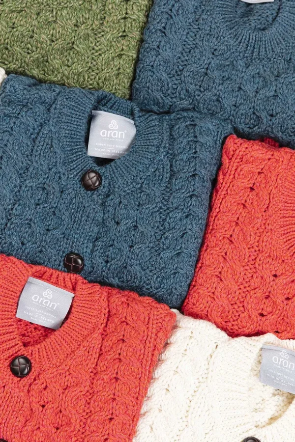 Kids Aran Cardigan In Blue