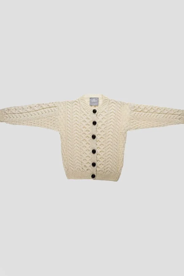 Kids Aran Cardigan In Cream