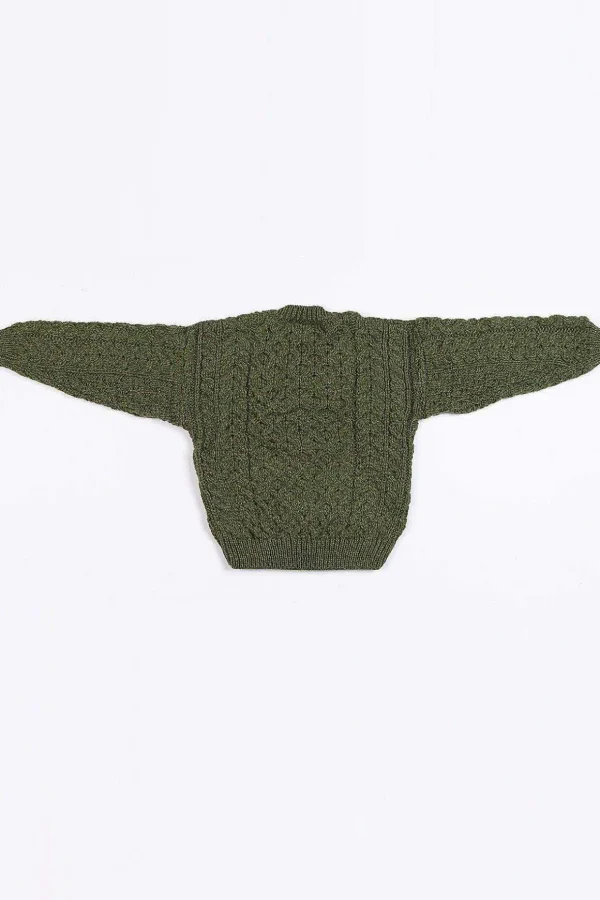 Kids Aran Cardigan In Green