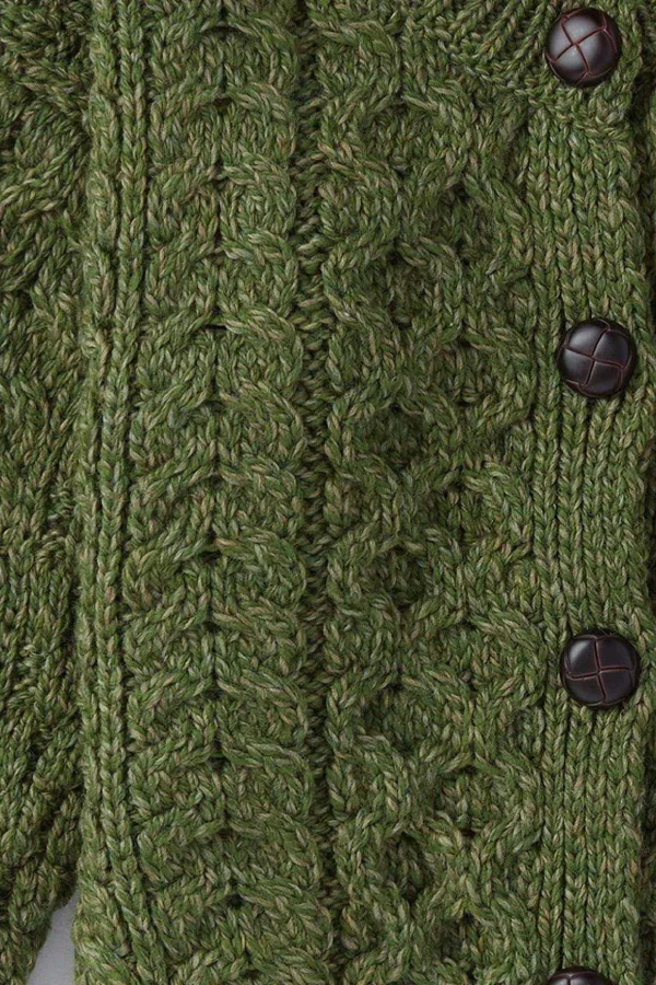 Kids Aran Cardigan In Green