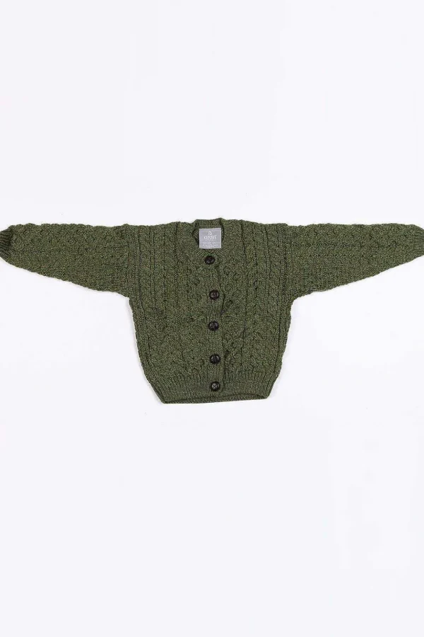 Kids Aran Cardigan In Green