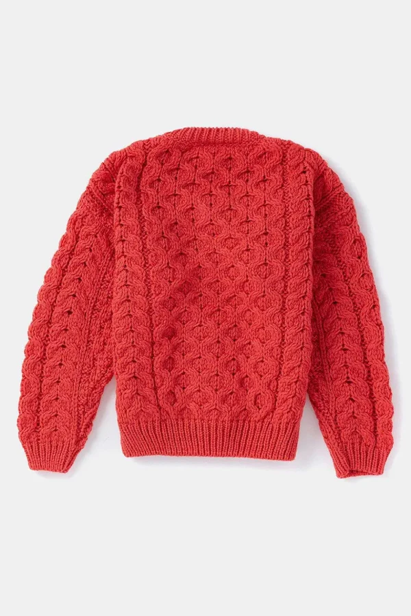 Kids Aran Cardigan In Red